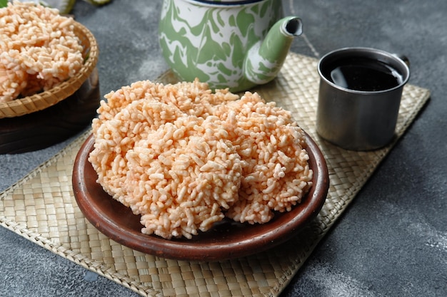 indonesian traditional snack-Rengginang or ranginang is a kind of thick cracker made from glutinous