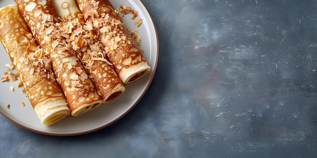 Photo indonesianmalaysian pancakes rolled with coconut and palm sugar filling concept indonesian cuisine malaysian cuisine pancake recipe coconut filling palm sugar