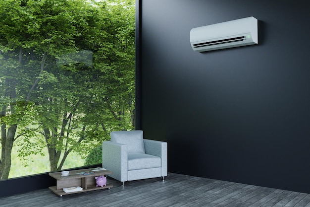 indoor air conditioner unit in a room with a large window