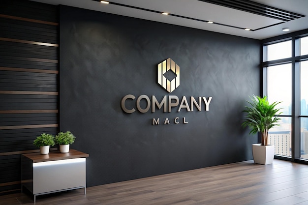 Indoor Black Wall Sign Company 3D Logo Mockup Design