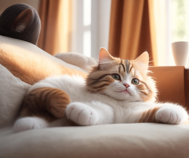 Indoor Bliss A Cute Furry Cat Relishing Cozy Relaxation AI Generated