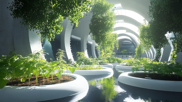 Photo an indoor garden in a futuristic building