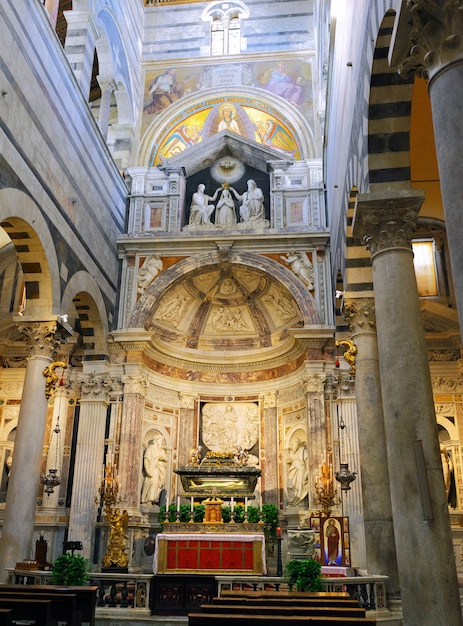 Indoor interior of cathedral Duomo on Miracoli Square of Miracles in Pisa, Italy