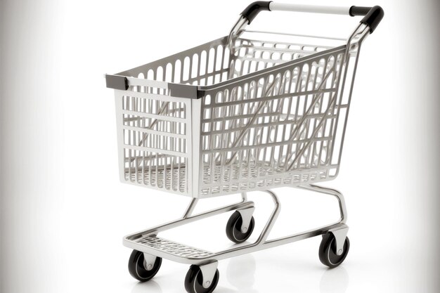 Indoor market empty shopping cart isolated on white background