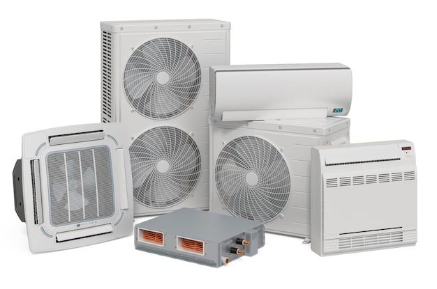 Indoor and outdoor units of Air Conditioner 3D rendering