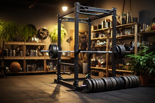 Indoor Photo of Weightlifting Rack with Barbells