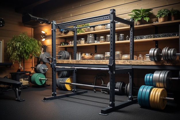 Indoor Photo of Weightlifting Rack with Barbells