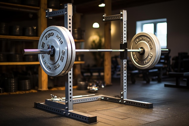 Indoor Photo of Weightlifting Rack with Barbells