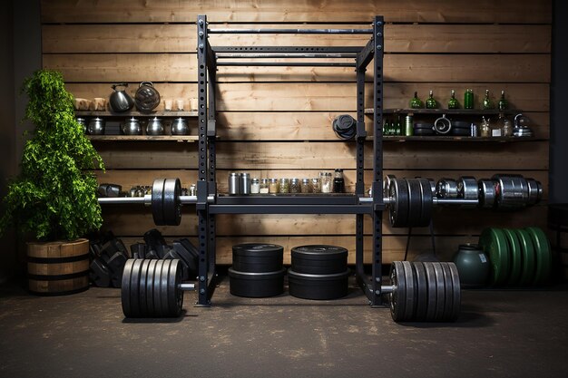 Indoor Photo of Weightlifting Rack with Barbells