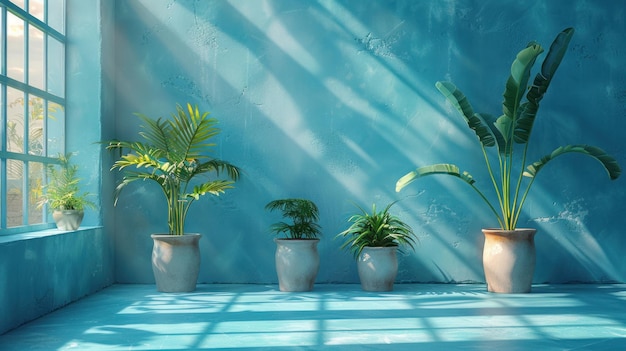 Indoor Plants in a Blue Room