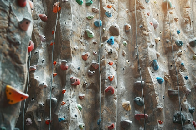 Indoor Rock Climbing Background with Colorful Holds