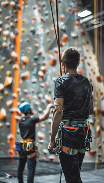 Indoor Rock Climbing Lesson with Safety Belaying Techniques at a WellEquipped Gym