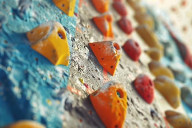 Indoor Rock Climbing Wall with Colorful Holds and Grips