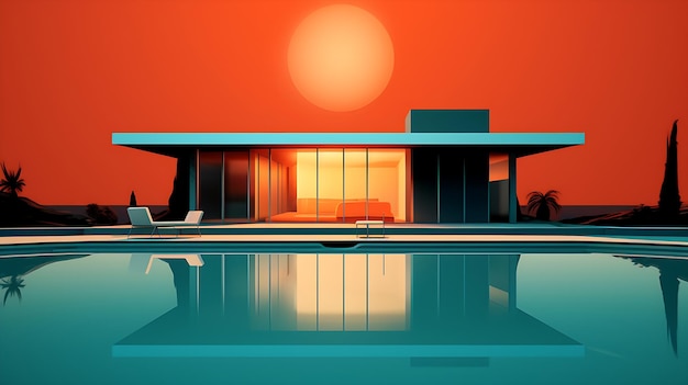 indoor swimming pool in an orange house Generative AI