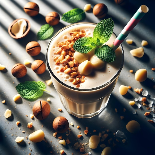 Indulge in a creamy macadamia smoothie blending rich nuts with tropical fruits and silky coconut mi