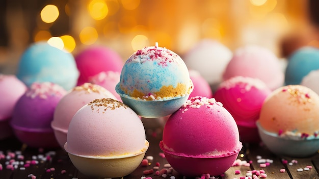 Indulge in Luxury Colorful Spa Bath Bombs Displayed in Selective Focus for a Relaxing