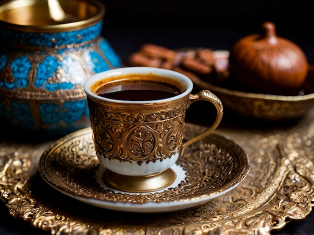 the indulgence of a Turkish coffee served thick and sweet in a small ornate cup