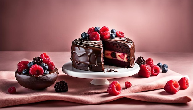 Indulgent Chocolate Raspberry Cake with Fresh Berries