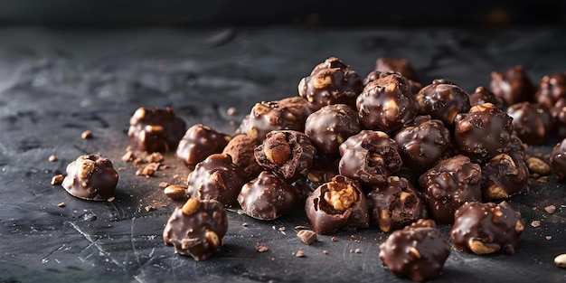 Photo indulgent dark chocolatecovered nuts in a mouthwatering food photography shot concept food photography dark chocolate chocolatecovered nuts indulgent treats mouthwatering snack