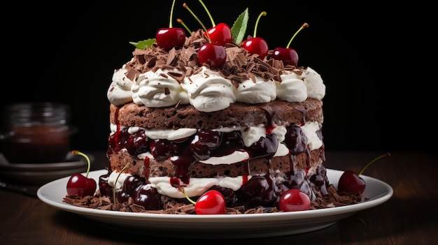 Indulgent Delight Decadent Black Forest Cake Layers of Chocolate Cream and Cherries in Lush Harmony