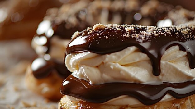 Indulgent French clair Pastry with Creamy Filling and Glossy Chocolate Glaze