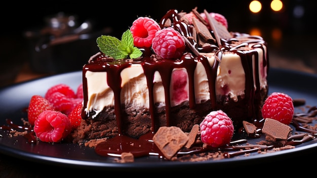 Indulgent gourmet dessert chocolate berry slice