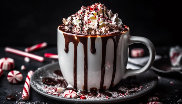 Indulgent hot chocolate with whipped cream topping generated by AI