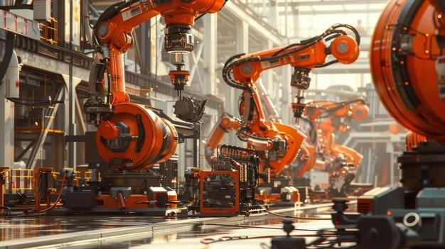 Industrial Automation Automated Factory Floor with Advanced Robot Assembly Line for Efficient Manufacturing Processes