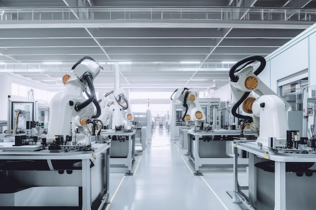 Industrial automation Efficient hightech factory with robots and workers in harmony generative IA