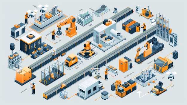 Photo industrial automation overview in a modern factory setting