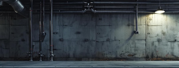 Photo industrial basement wall with pipes and lighting