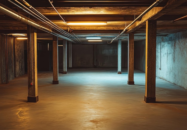 Photo industrial basement with concrete pillars