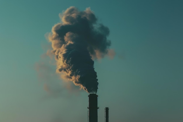 Photo industrial chimney releasing huge toxic black smoke into atmosphere