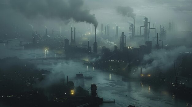 Industrial Cityscape in Fog