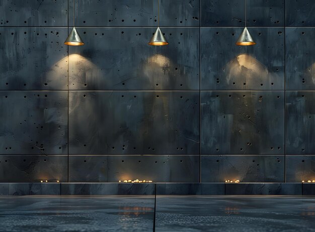 Photo industrial concrete wall with three hanging lamps