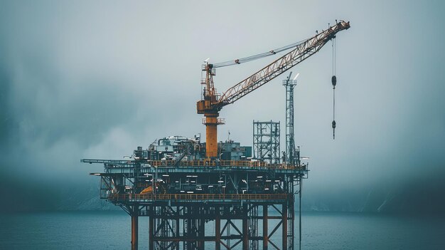 Photo industrial crane moving heavy machinery on an oil platform showcasing engineering prowess