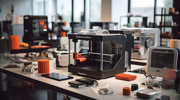 Photo an industrial design workshop equipped with 3d printers and prototyping tools