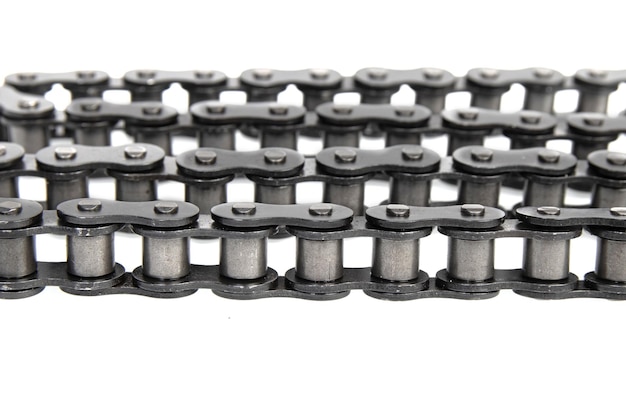 Industrial driving roller chain on white background