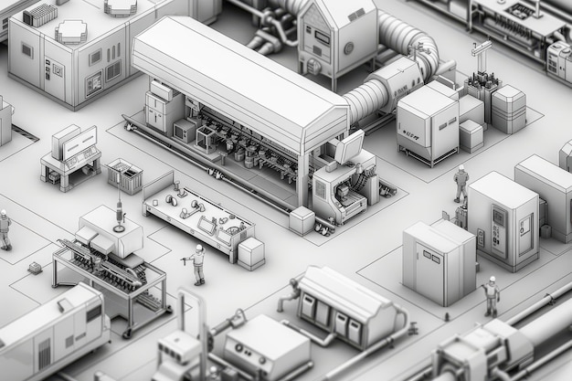 Industrial Facility Layout in Monochrome Design