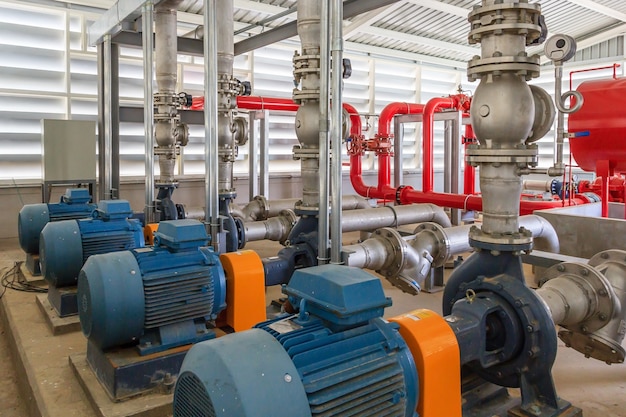 Industrial fire pump station for water sprinkler piping and fire alarm control system.