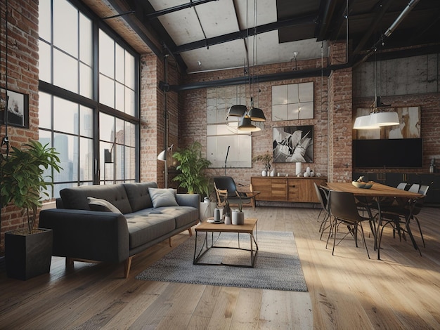 Photo industrial interior and decoration in living room