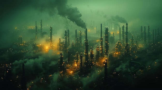 Photo industrial landscape with pollution at night generative ai