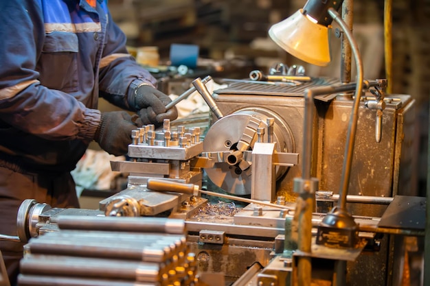 Industrial lathe in the shop for working with metal