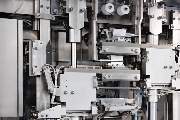 Industrial line for packaging of bakery products Packing of bread at the factoryThe machine for cutting and packing in a factory for the production of bread