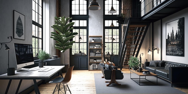 Industrial loft design of office interior