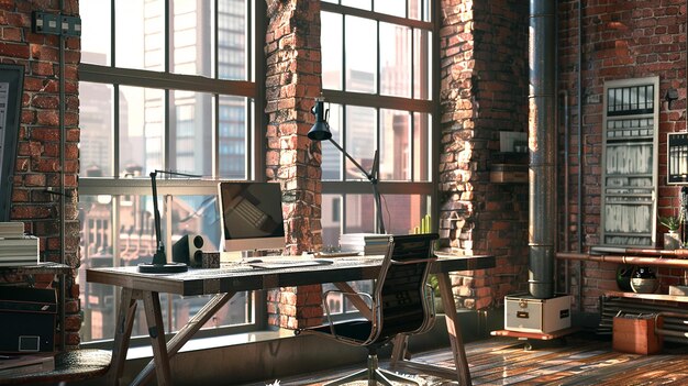 Industrial Loft Desk Organizer with Large Windows