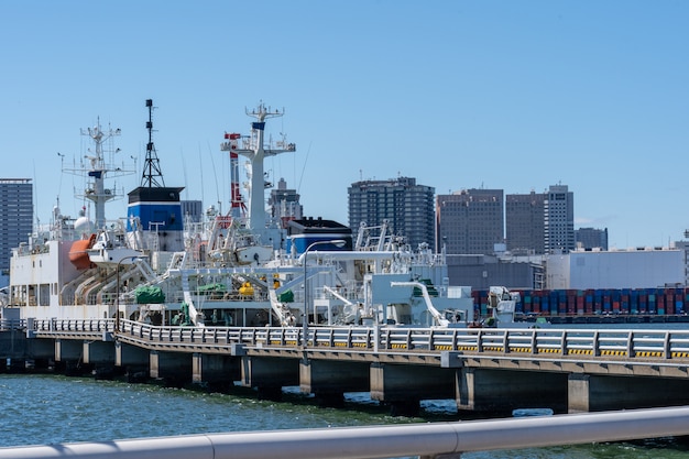 Industrial logistics beside the sea.