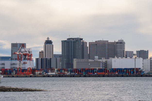 Industrial logistics beside the sea.