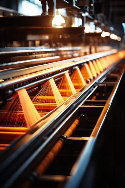 Industrial loom machines in action background with empty space for text