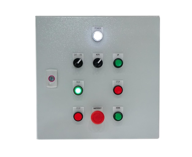 Industrial machine control cabinet on white with clipping path.